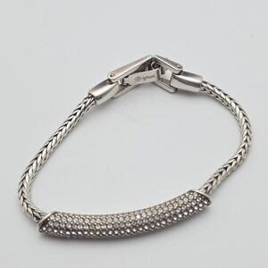 BRIGHTON 'Meridian Blaze' Bracelet Pavé Crystals Silver Plate‎ Wheat Chain 7"